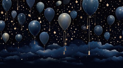  a group of balloons floating in the sky with stars on them.  generative ai