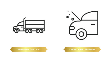 two editable outline icons from mechanicons concept. thin line icons such as transportation truck, car with heat problems vector.