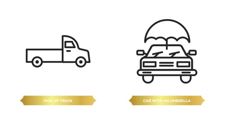 two editable outline icons from mechanicons concept. thin line icons such as pick up truck, car with an umbrella vector.