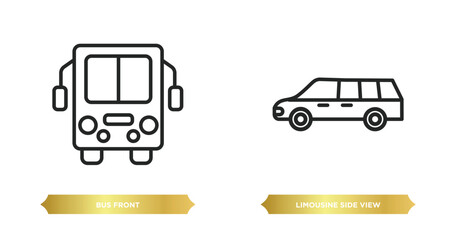 two editable outline icons from mechanicons concept. thin line icons such as bus front, limousine side view vector.