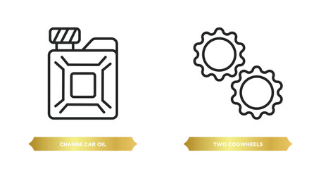 two editable outline icons from mechanicons concept. thin line icons such as change car oil, two cogwheels vector.