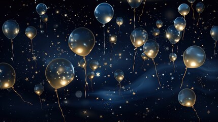  a bunch of balloons floating in the air with stars on them.  generative ai