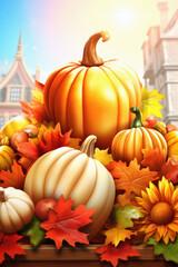 Halloween spooky background, scary jack o lantern pumpkins in creepy dark Happy Haloween ghosts horror mysterious night village street garden with old haunted house mystic backdrop.