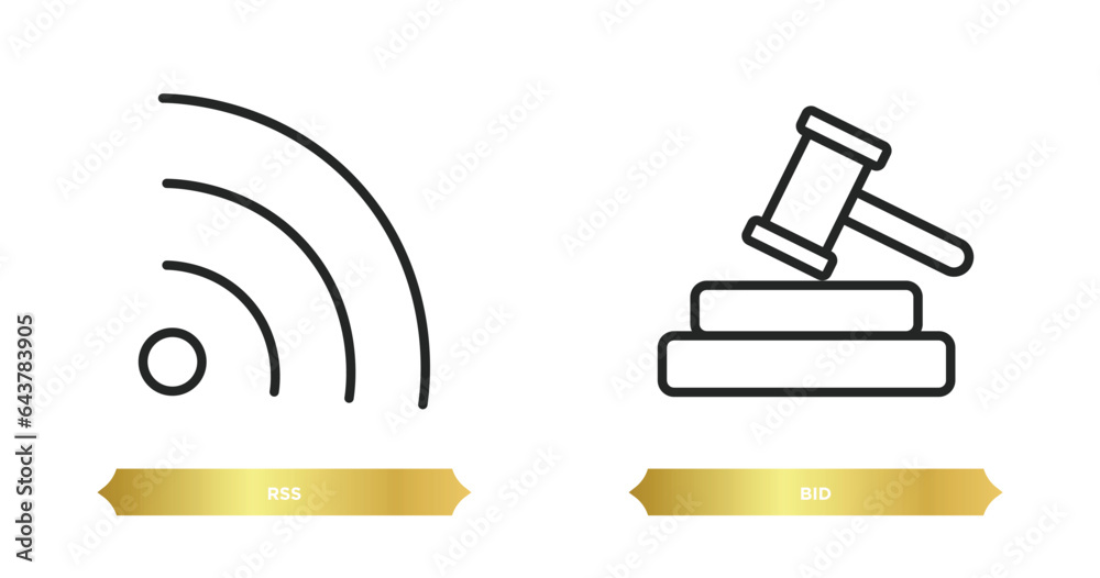 Wall mural two editable outline icons from marketing concept. thin line icons such as rss, bid vector.