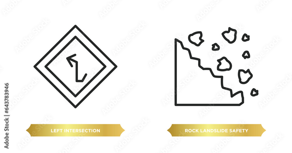 Poster two editable outline icons from maps and flags concept. thin line icons such as left intersection, r
