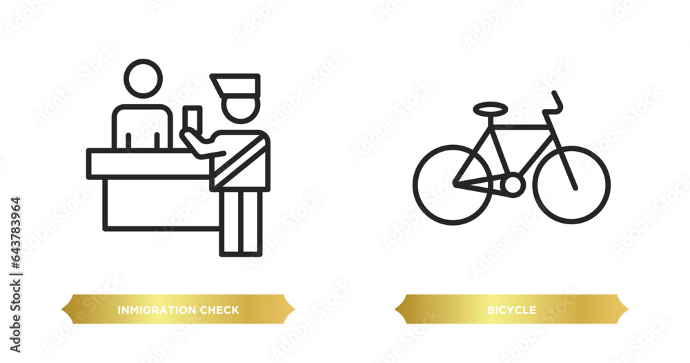 Poster two editable outline icons from maps and flags concept. thin line icons such as inmigration check po