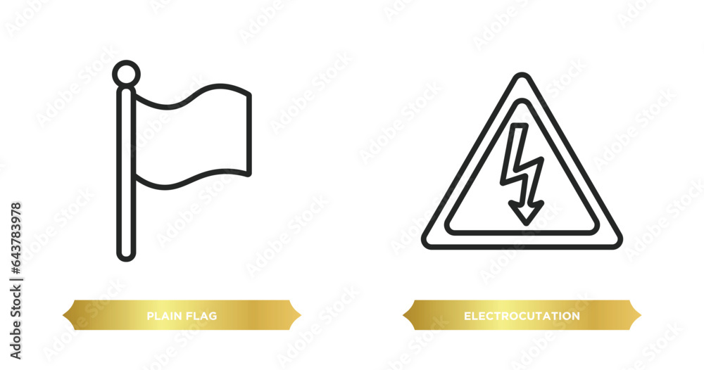 Poster two editable outline icons from maps and flags concept. thin line icons such as plain flag, electroc