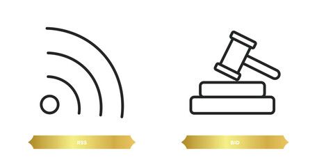 two editable outline icons from marketing concept. thin line icons such as rss, bid vector.