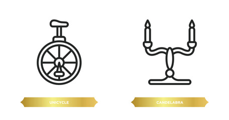 two editable outline icons from magic concept. thin line icons such as unicycle, candelabra vector.