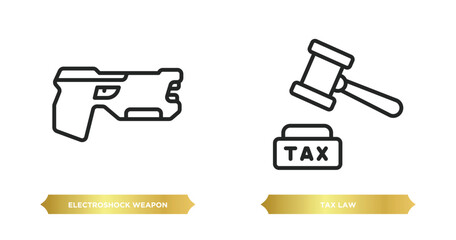 two editable outline icons from law and justice concept. thin line icons such as electroshock weapon, tax law vector.