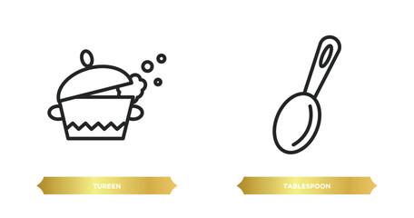 two editable outline icons from kitchen concept. thin line icons such as tureen, tablespoon vector.