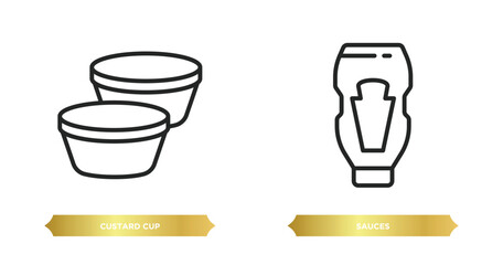 two editable outline icons from kitchen concept. thin line icons such as custard cup, sauces vector.