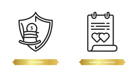 two editable outline icons from insurance concept. thin line icons such as retirement, marriage contract vector.