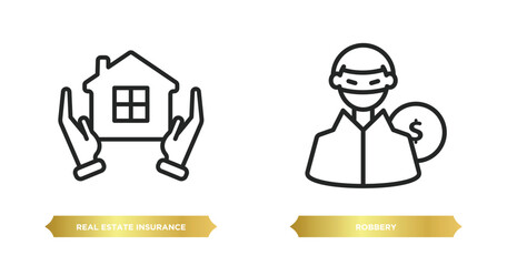 two editable outline icons from insurance concept. thin line icons such as real estate insurance, robbery vector.