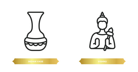 two editable outline icons from india concept. thin line icons such as indian vase, vishnu vector.