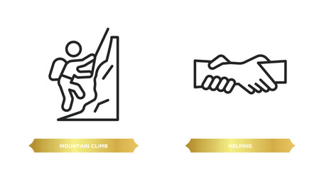 two editable outline icons from humans concept. thin line icons such as mountain climb, helping vector.