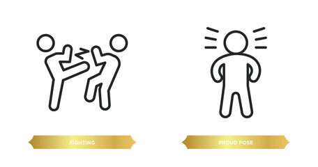 two editable outline icons from humans concept. thin line icons such as fighting, proud pose vector.