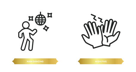 two editable outline icons from humans concept. thin line icons such as man dancing, high five vector.