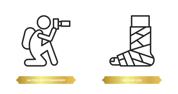 two editable outline icons from humans concept. thin line icons such as nature photographer, broken leg vector.