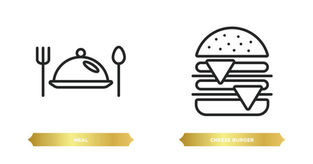 two editable outline icons from hotel and restaurant concept. thin line icons such as meal, cheese burger vector.