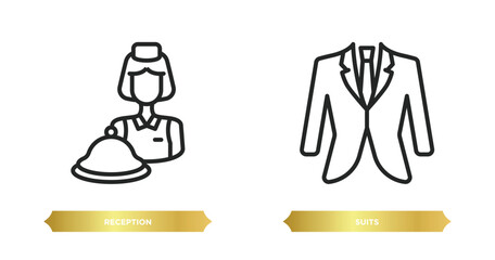 two editable outline icons from hotel and restaurant concept. thin line icons such as reception, suits vector.