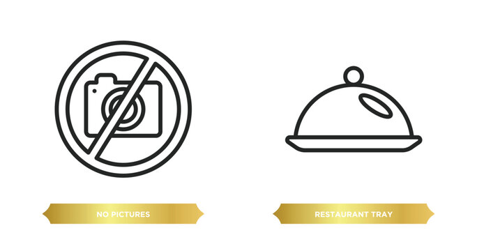 two editable outline icons from hotel and restaurant concept. thin line icons such as no pictures, restaurant tray vector.
