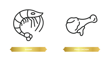 two editable outline icons from hotel concept. thin line icons such as shrimp, fried chicken vector.