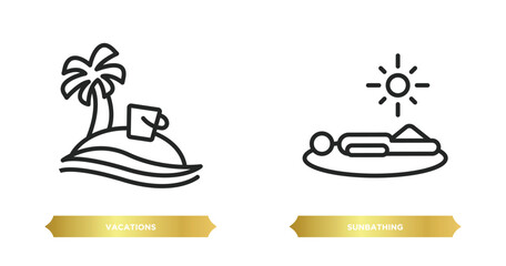 two editable outline icons from holidays concept. thin line icons such as vacations, sunbathing vector.