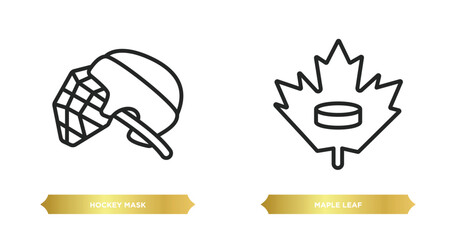 two editable outline icons from hockey concept. thin line icons such as hockey mask, maple leaf vector.