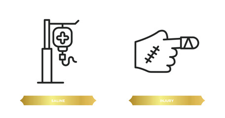 two editable outline icons from health and medical concept. thin line icons such as saline, injury vector.