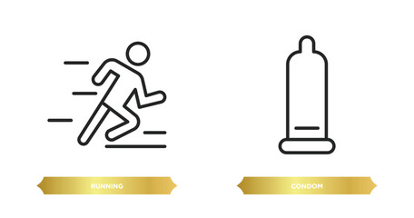 two editable outline icons from health and medical concept. thin line icons such as running, condom vector.