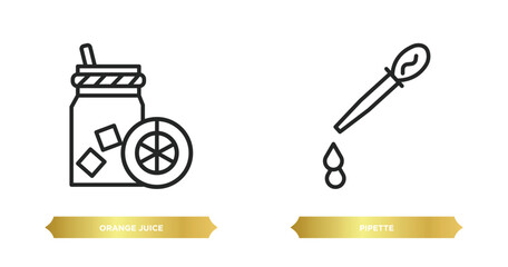 two editable outline icons from health and medical concept. thin line icons such as orange juice, pipette vector.