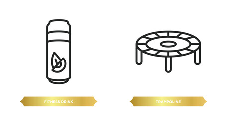 two editable outline icons from gym and fitness concept. thin line icons such as fitness drink, trampoline vector.