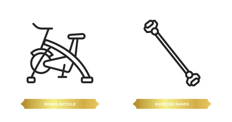 two editable outline icons from gym and fitness concept. thin line icons such as riding bicycle, exercise bands vector.