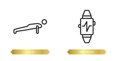 Fototapeta premium two editable outline icons from gym and fitness concept. thin line icons such as push up, sport watch vector.