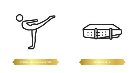 two editable outline icons from gym and fitness concept. thin line icons such as stretching leg exercise, fitness belt vector.