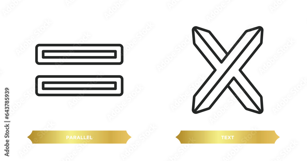 Poster two editable outline icons from geometry concept. thin line icons such as parallel, text vector.