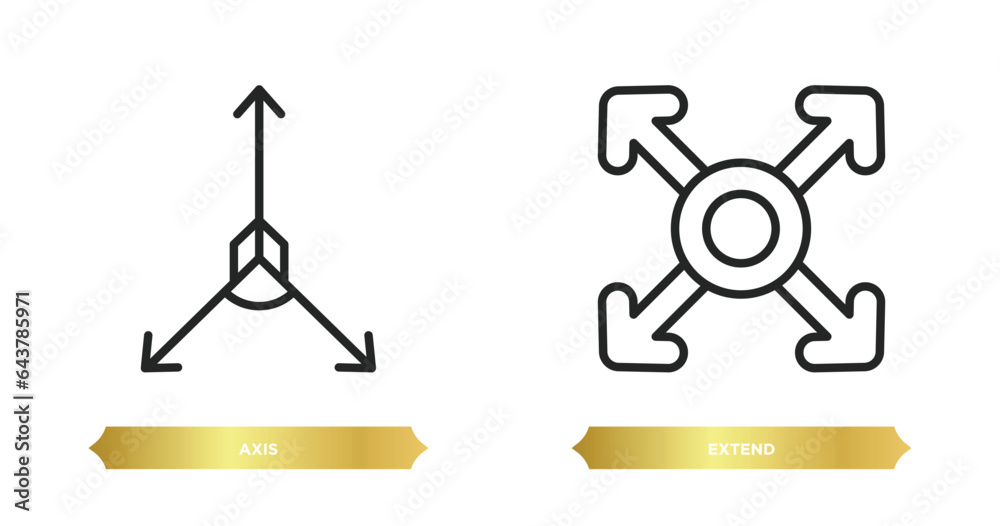 Poster two editable outline icons from geometry concept. thin line icons such as axis, extend vector.