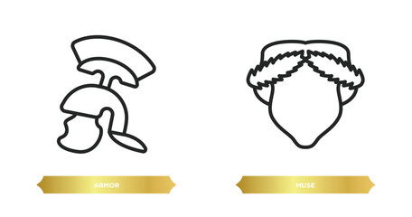 two editable outline icons from greece concept. thin line icons such as armor, muse vector.