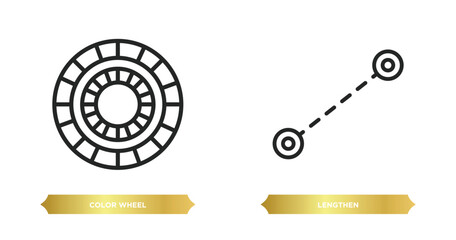 two editable outline icons from geometry concept. thin line icons such as color wheel, lengthen vector.