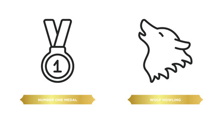two editable outline icons from general concept. thin line icons such as number one medal, wolf howling vector.