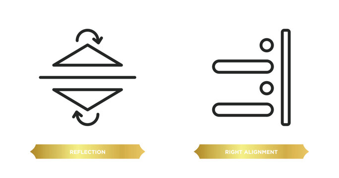 two editable outline icons from geometric figure concept. thin line icons such as reflection, right alignment vector.