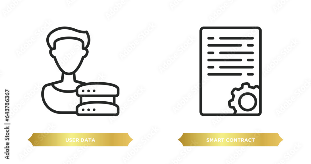 Poster two editable outline icons from general concept. thin line icons such as user data, smart contract v