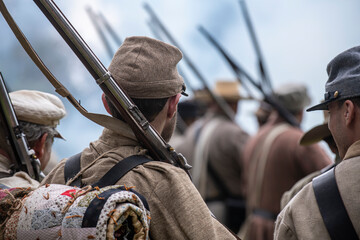Confederate troops lined up ready for battle
