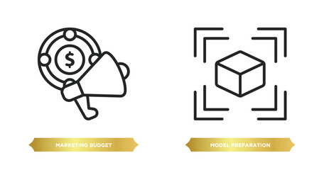 two editable outline icons from general concept. thin line icons such as marketing budget, model preparation vector.