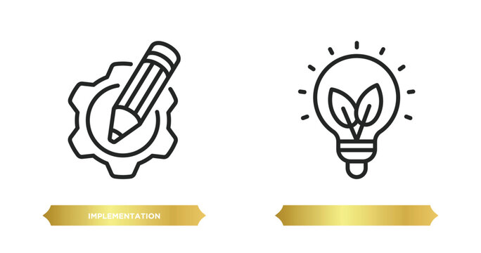 two editable outline icons from general concept. thin line icons such as implementation, vector.