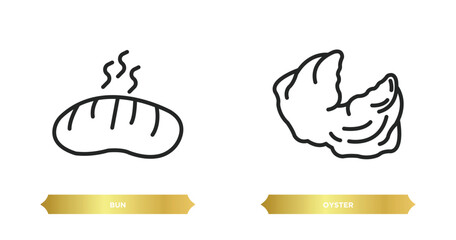 two editable outline icons from gastronomy concept. thin line icons such as bun, oyster vector.