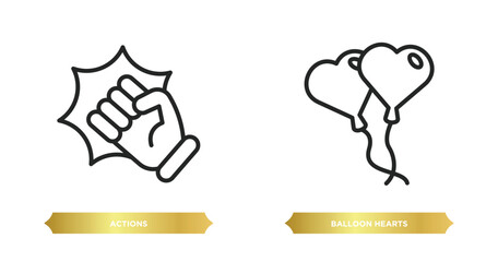 two editable outline icons from gaming concept. thin line icons such as actions, balloon hearts vector.