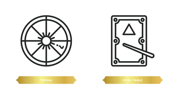 two editable outline icons from gaming concept. thin line icons such as trivial, pool table vector.