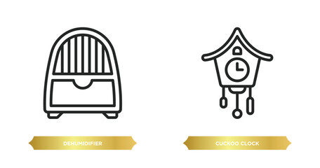 two editable outline icons from furniture & household concept. thin line icons such as dehumidifier, cuckoo clock vector.